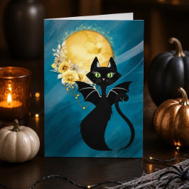 ブラックキャット | バットキャット | エレガントなハロウィンカード シーズンカード