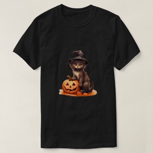 ブラックキャット&パンプキンハロウィーンティークラシック-不気味 Tシャツ (デザイン正面)