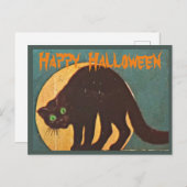 ブラックキャット&フルムーン – ヴィンテージハッピーハローウィン シーズンポストカード (正面/裏面)