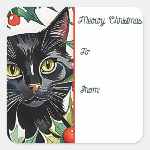 ブラックキャット&ホリーミオウィクリスマスステッカーギフトラベル スクエアシール