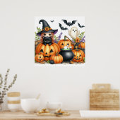 ブラックキャット、魔女、カルドロン、幽霊 ポスター (キッチン)