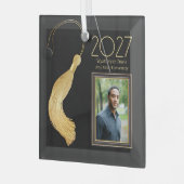 ブラックキャップとガウン、金ゴールドタッセル ガラスオーナメント (正面左)