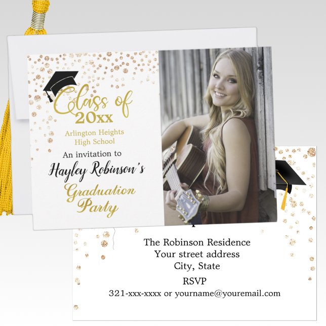 ブラックキャップフォト卒業パーティー招待状 (クリエイターアップロード済み)