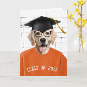 ブラックキャップ付きゴールデントリーバー卒業 カード (黄色い花)