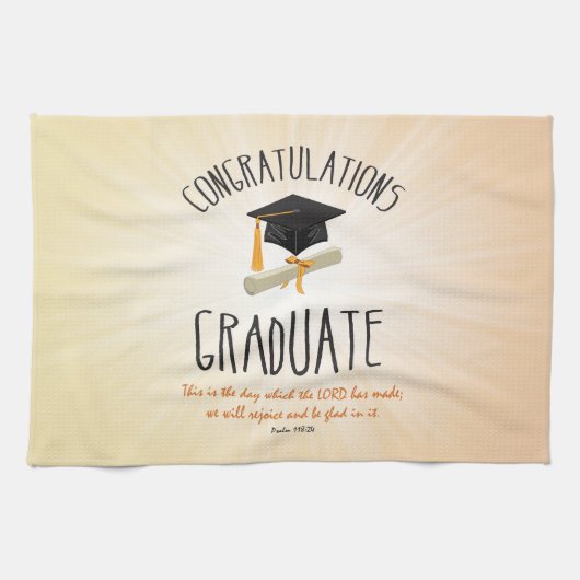 ブラックキャップ付き宗教的金ゴールドスターバスト キッチンタオル (横)