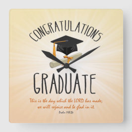 ブラックキャップ付き宗教的金ゴールドスターバスト スクエア壁時計