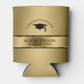 ブラックキャップ及び金ゴールドストライプ – 卒業 缶クーラー (正面)