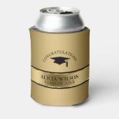 ブラックキャップ及び金ゴールドストライプ – 卒業 缶クーラー (缶裏面)