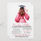 ブラックキャップ&ガウン水彩卒業招待状 招待状 (正面/裏面)