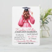 ブラックキャップ&ガウン水彩卒業招待状 招待状 (スタンド正面)