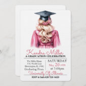 ブラックキャップ&ガウン水彩卒業招待状 招待状 (正面/裏面)