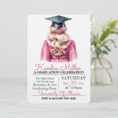 ブラックキャップ&ガウン水彩卒業招待状 招待状 (スタンド正面)