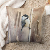 ブラックキャップ《鳥》アメリカゴガラと湿地のcattails クッション (ブランケット)