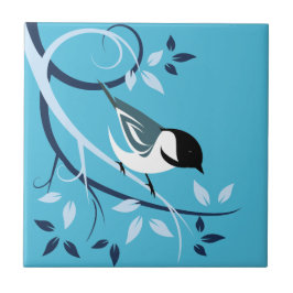 ブラックキャップ《鳥》アメリカゴガラオンツリーブランチ タイル