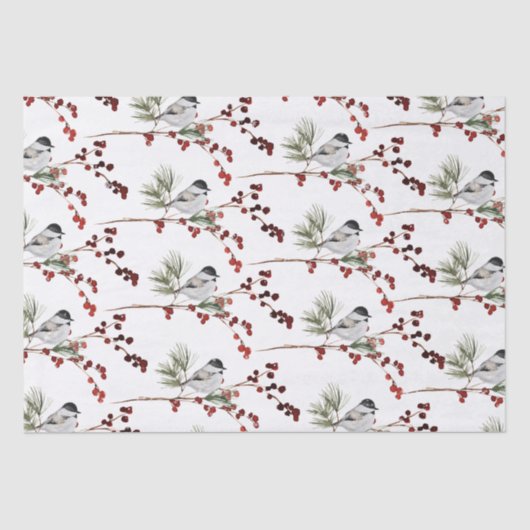 ブラックキャップ《鳥》アメリカゴガラパインブランチ&レッドベリー 薄葉紙 (正面)