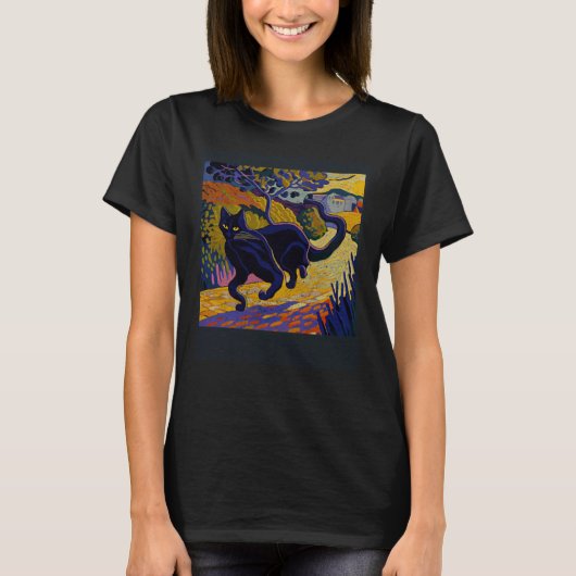 ブラックキャッランニングトカラフル Tシャツ (正面)