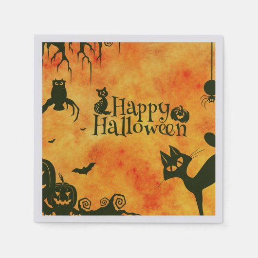 ブラックキャッ不気味トハロウィーン紙ナプキンス スタンダードカクテルナプキン (正面)