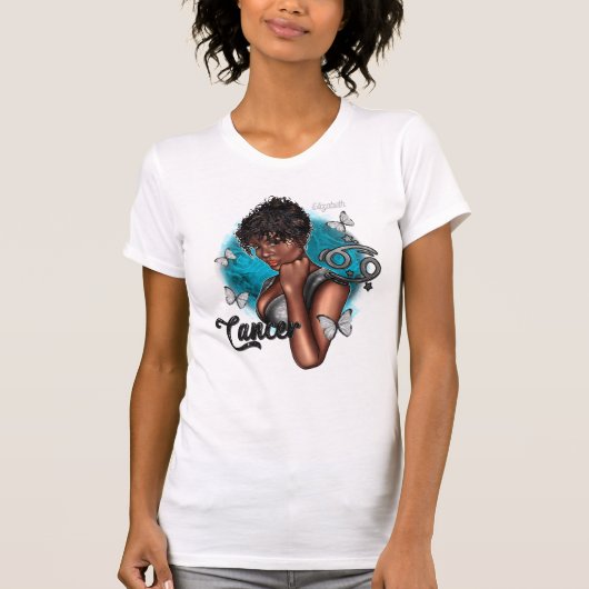 ブラックキャンサー・ディーバと蝶のデザイン Tシャツ (正面)