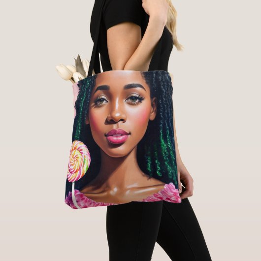 ブラックキャンディガール棒つきキャンデー美しい トートバッグ (クローズアップ)