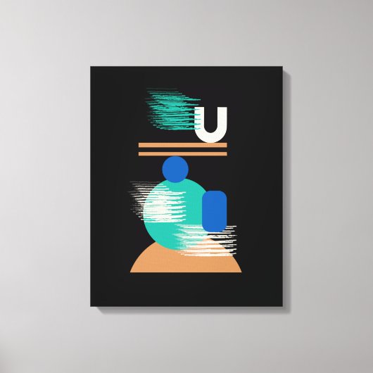 ブラックキャンバカラフルス上のミニマル幾何学模様 キャンバスプリント (正面)