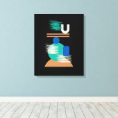 ブラックキャンバカラフルス上のミニマル幾何学模様 キャンバスプリント (インサイチュ (ウッドフロア))