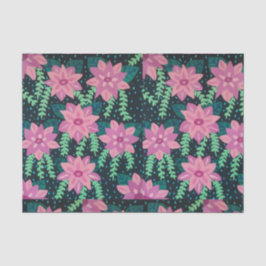 ブラックキャンバス上のピンクの花プリントティッシュペーパー 薄葉紙