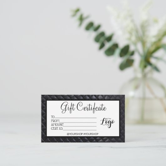 ブラックキルテッドビジネスギフト証明書マーケティング 名刺 (スタンド正面)