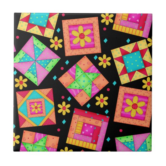 ブラックキルトアートセラミックタイル タイル (正面)