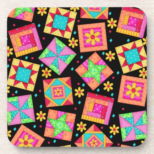 ブラックキルトブロックアートコルクコースター コースター (正面)