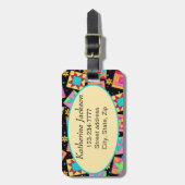 ブラックキルトブロック荷物又は裁縫機械ラベル ラゲッジタグ (正面縦)