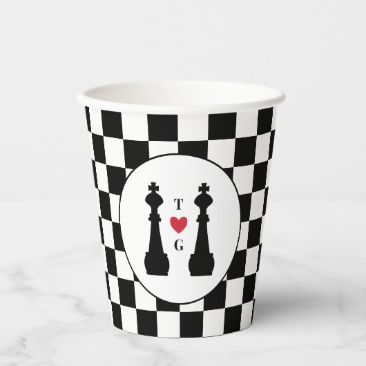 ブラックキングチェスピースゲイ結婚のモノグラム 紙コップ (正面)