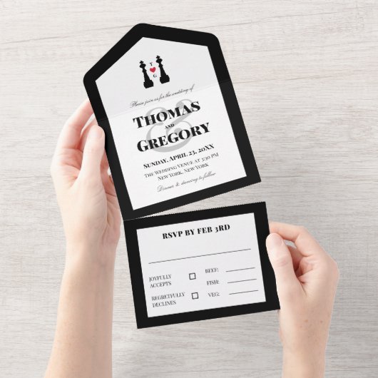 ブラックキングチェスピースゲイ結婚ズ オールインワン招待状 (貼ってはがせる)
