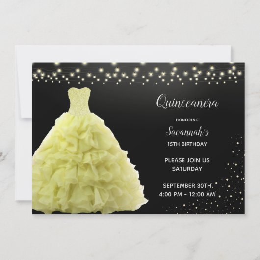 ブラックキンセアニェラプリンセスイエローガウンライト 招待状 (正面)