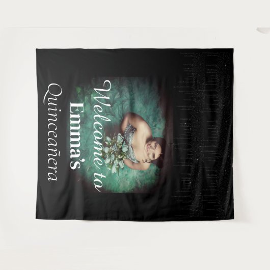 ブラックキンセニェラ写真バースデーパーティーへようこそ タペストリー (正面(横))