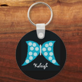 ブラックキーチェーン上の青いパーソナライズされた蝶 キーホルダー (正面)