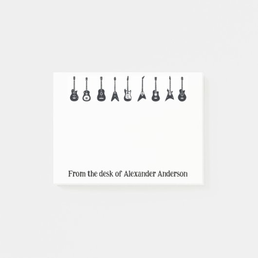 ブラックギターとホワイトギターのパーソナライズされたポストイットノート ポストイット (正面)