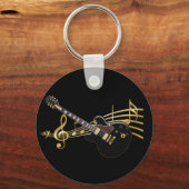 ブラックギターオンミュージックスコアキーチェーン キーホルダー (正面)