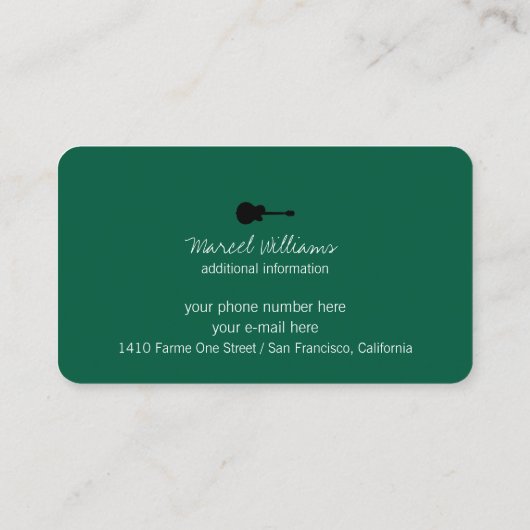 ブラックギター付きグリーンミュージックビジネスカード 名刺 (裏面)