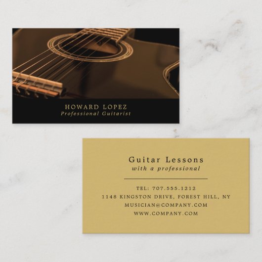 ブラックギター、ギタリスト、プロフェッショナルミュージシャン 名刺 (正面/裏面)