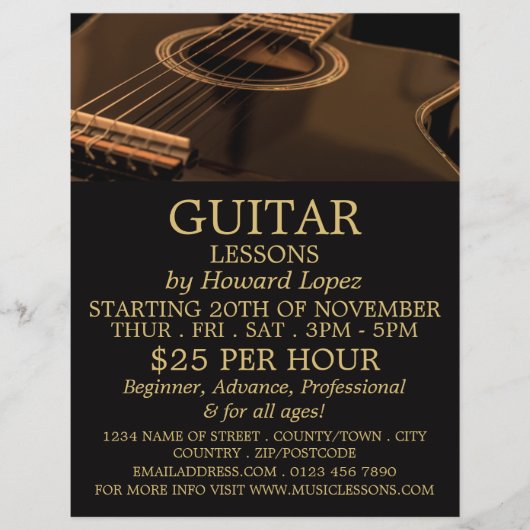 ブラックギター、ギターレッスン広告ズ チラシ (正面)