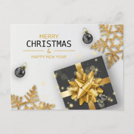 ブラックギフトボックス金ゴールド雪片クリスマスボール シーズンポストカード