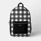 ブラックギンガムウォーターパーソナライズされたカラー名イニシャル プリントバックパック (正面)