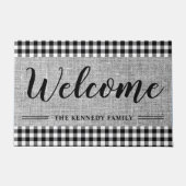 ブラックギンガムバーラップファー素朴ムハウスウェルカム   ドアマット (正面)