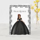 ブラッククインセアニラファッションイラストレーション誕生日 カード (黄色い花)