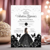 ブラッククインセアニラ15アノスフラワーズシルバーグリッター 招待状