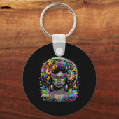 ブラッククイーンアフロアフリカビーズマスクマルディグラスカー キーホルダー (正面)