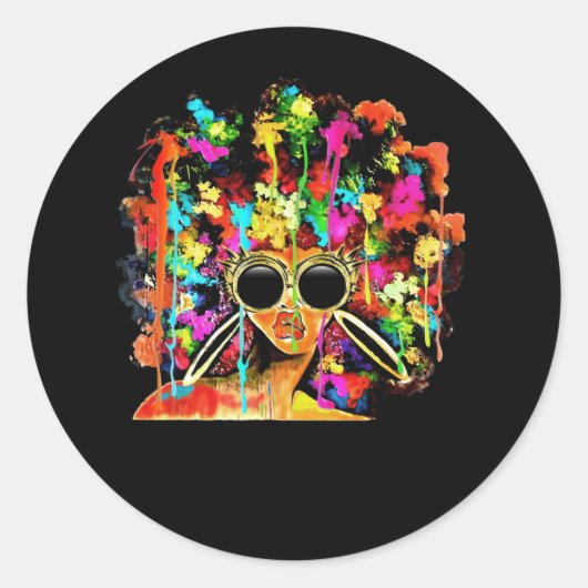 ブラッククイーンアフロメラニンアートウォーターカラー ラウンドシール (正面)