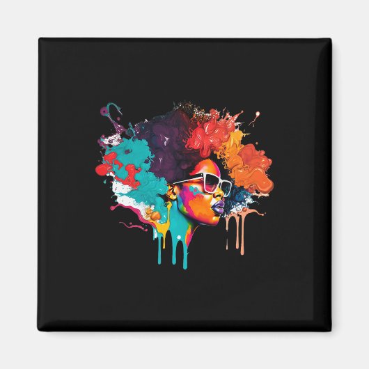 ブラッククイーンアフロメラニン滴下アートラバーアメリカ マグネット (正面)