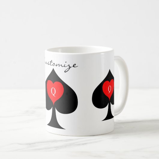 ブラッククイーンオブスペード赤いハートサンダーコーブ コーヒーマグカップ (正面右)