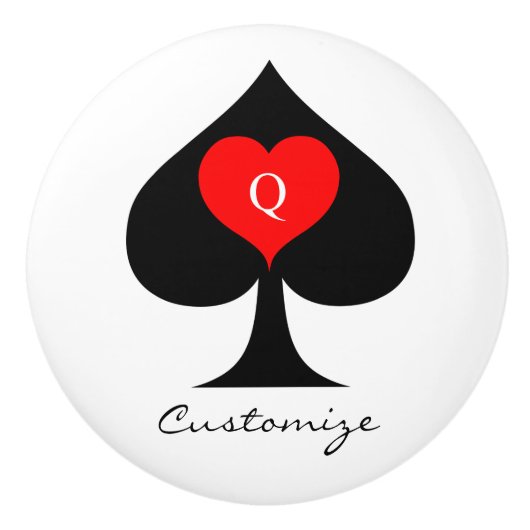 ブラッククイーンオブスペード赤いハートサンダーコーブ セラミックノブ (正面)